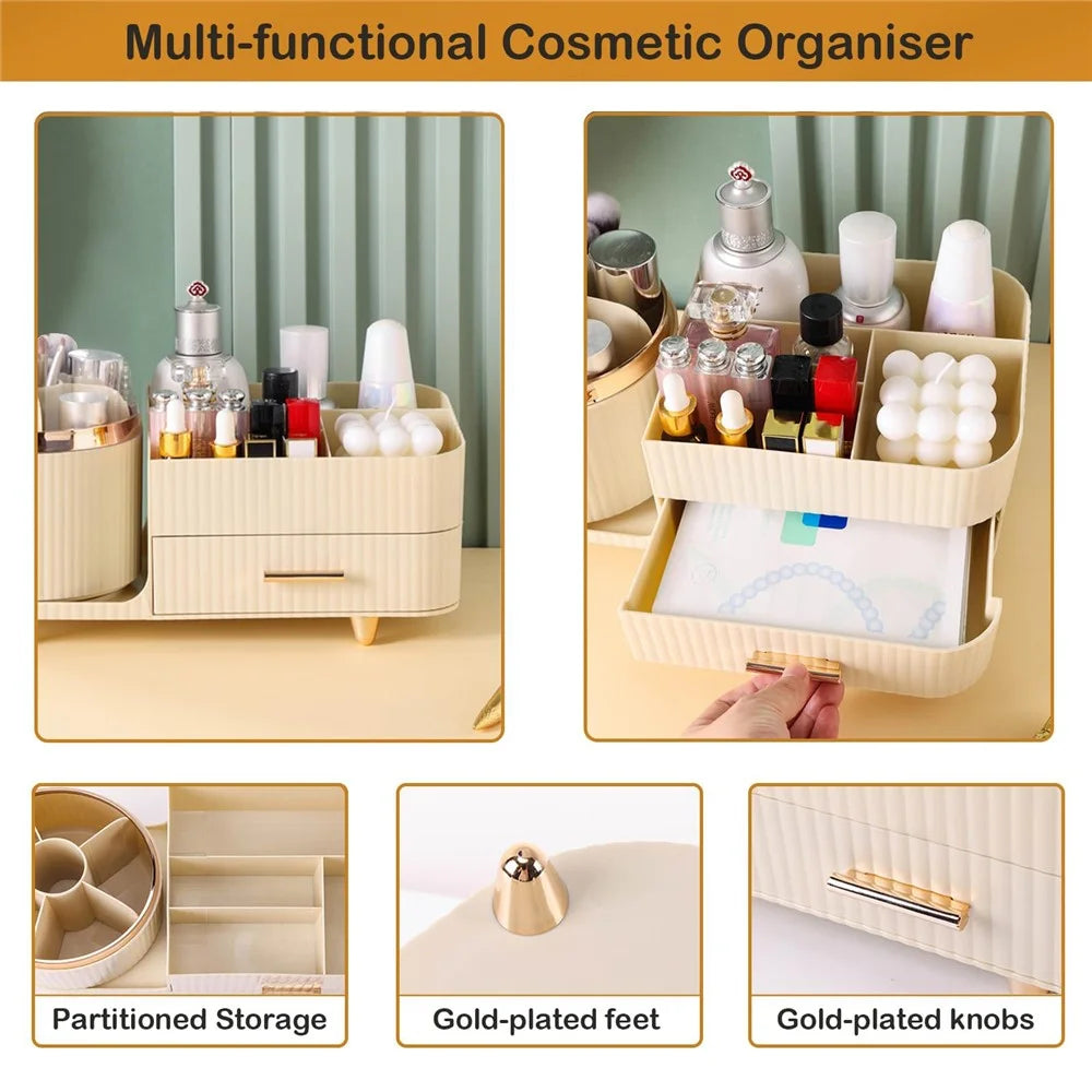 Rotating Makeup Organizer Cosmetics Brushes Lipsticks Skincare Desktop Storage Rack (No Lid) - Beige - 5