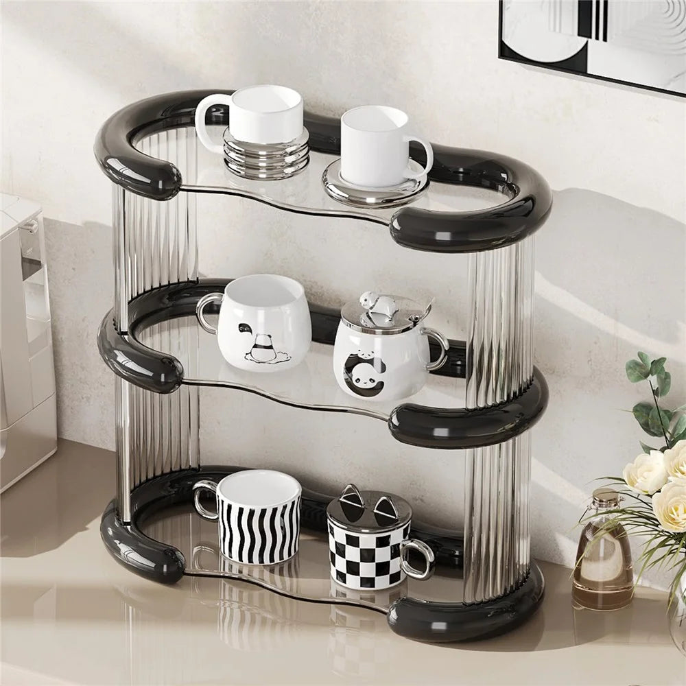 Clear 3-Tier Vanity Cosmetic Organizer Makeup Storage Rack Vanity Skincare Perfume Display Stand - Black - 1