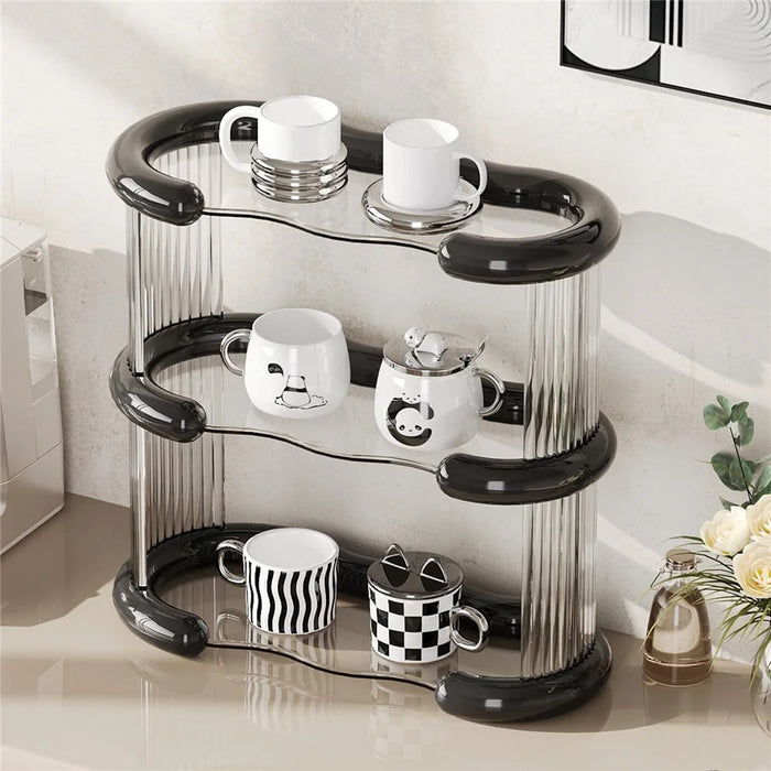 Clear 3-Tier Vanity Cosmetic Organizer Makeup Storage Rack Vanity Skincare Perfume Display Stand - Black - 1