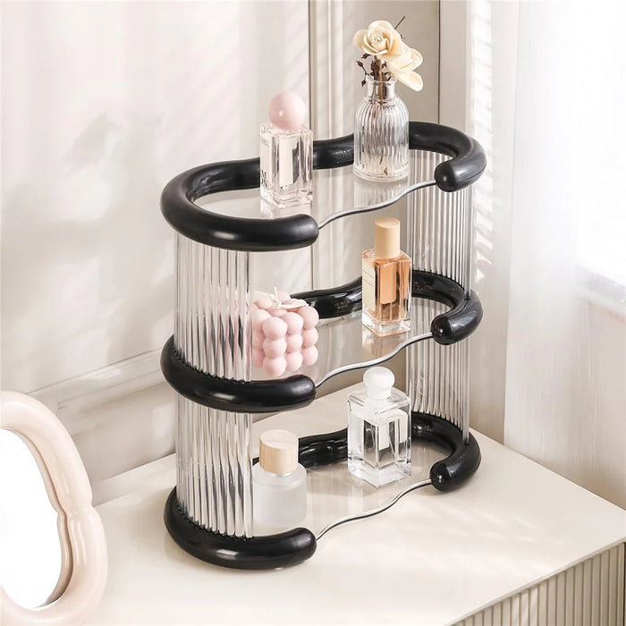 Clear 3-Tier Vanity Cosmetic Organizer Makeup Storage Rack Vanity Skincare Perfume Display Stand - Black - 3