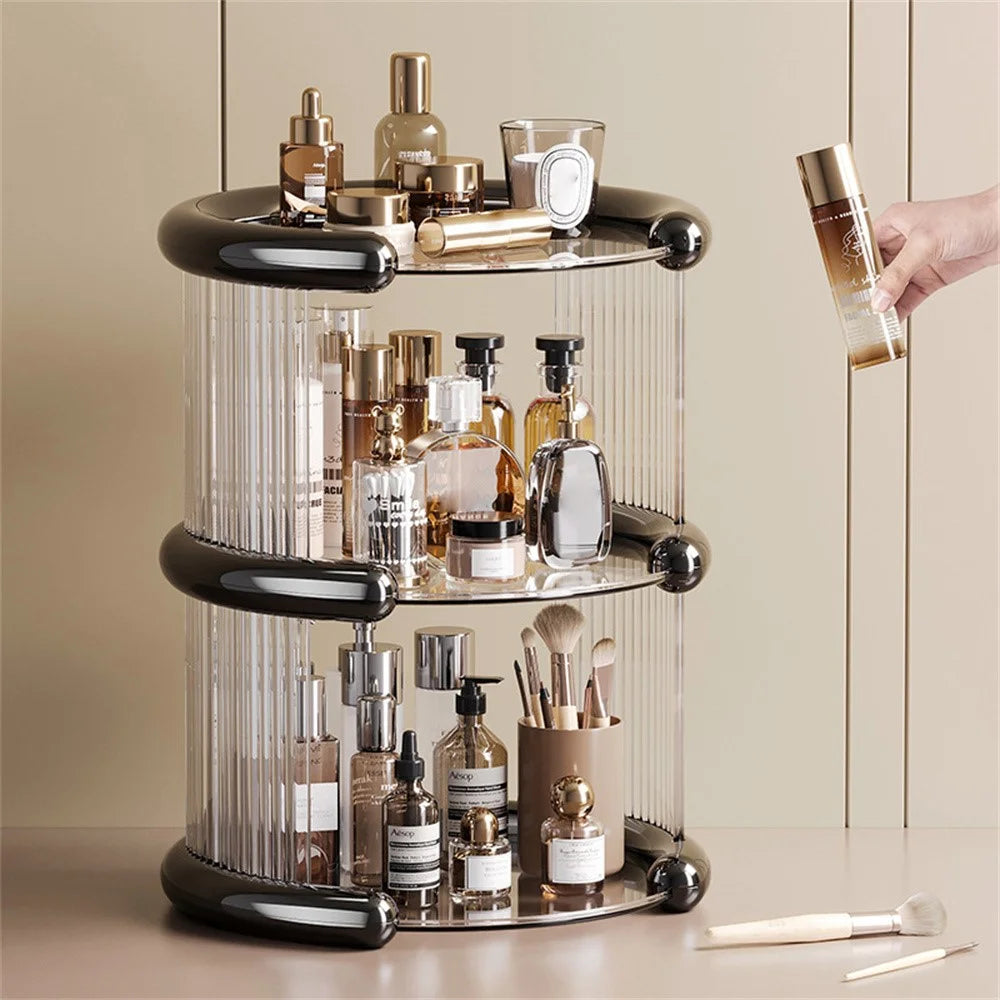 3-Tier Clear Plastic Cosmetic Organizer Makeup Storage Rack Vanity Skincare Perfume Display Stand - Black - 1