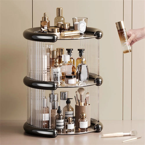 3-Tier Clear Plastic Cosmetic Organizer Makeup Storage Rack Vanity Skincare Perfume Display Stand - Black - 1