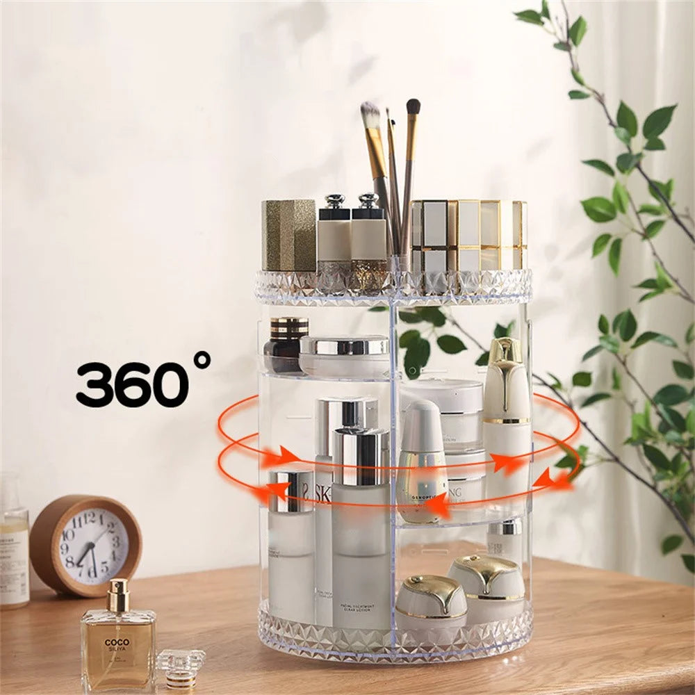 Round Diamond Texture Rotating Makeup Organizer Vanity Transparent PS Cosmetic Storage Rack - 2