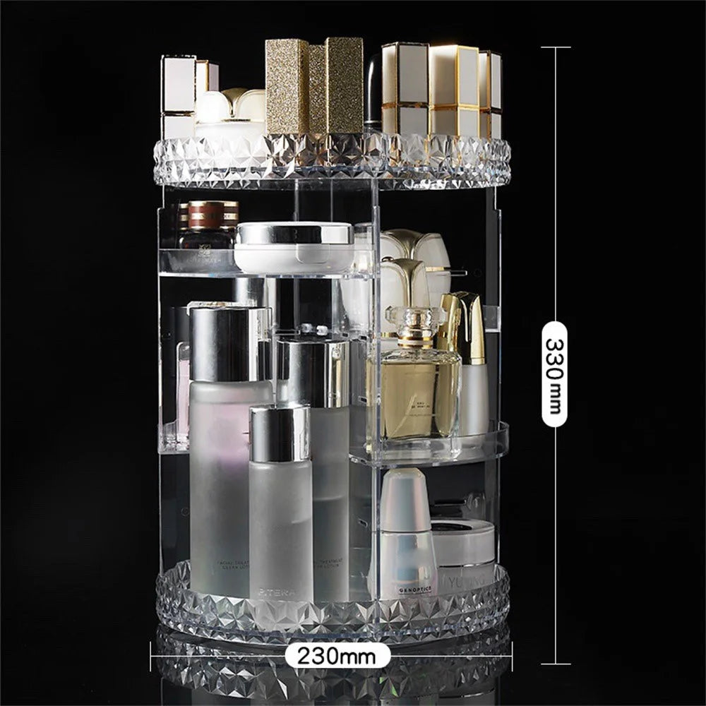 Round Diamond Texture Rotating Makeup Organizer Vanity Transparent PS Cosmetic Storage Rack - 5