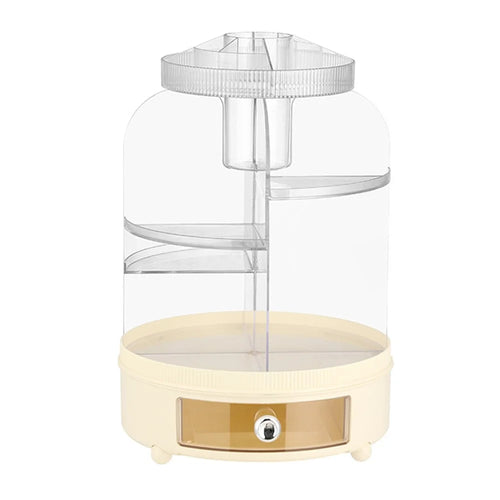 Makeup Organizer 360-Degree Rotating Desktop Storage Box Cosmetic Holder for Vanity Bedroom Lipstick Jewelry - Creamy Yellow - 1