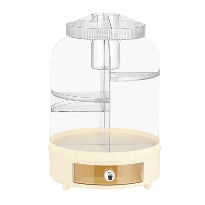 Makeup Organizer 360-Degree Rotating Desktop Storage Box Cosmetic Holder for Vanity Bedroom Lipstick Jewelry - Creamy Yellow - 1