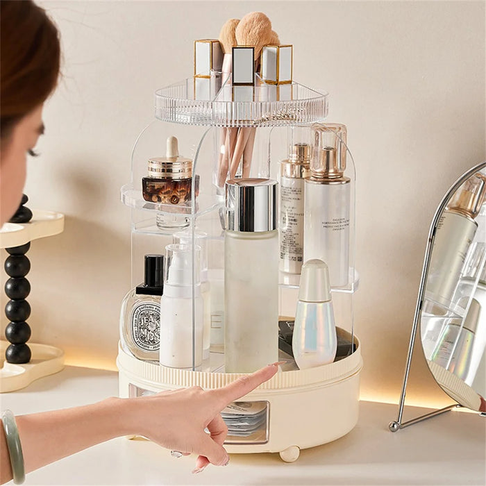 Makeup Organizer 360-Degree Rotating Desktop Storage Box Cosmetic Holder for Vanity Bedroom Lipstick Jewelry - Creamy Yellow - 4
