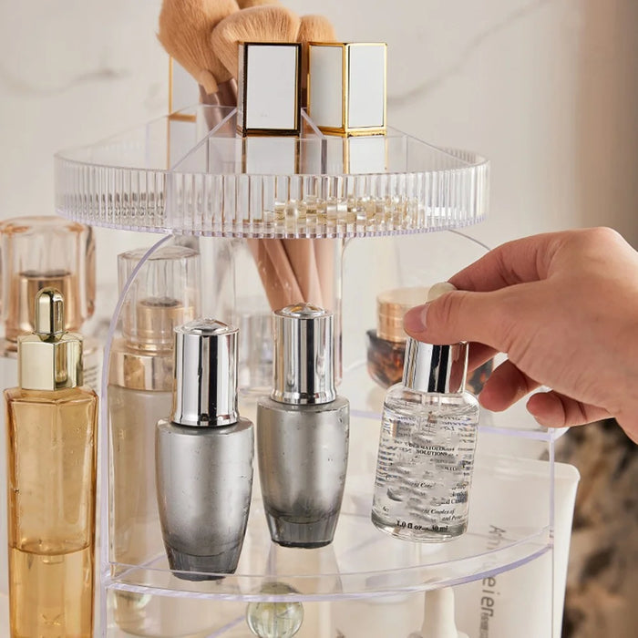 Makeup Organizer 360-Degree Rotating Desktop Storage Box Cosmetic Holder for Vanity Bedroom Lipstick Jewelry - Creamy Yellow - 6