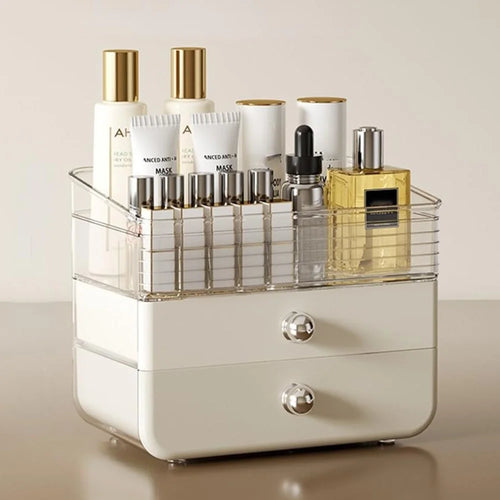 Cosmetic Organizer Drawer Storage Box Transparent Makeup Holder for Vanity Desktop Lipstick Display Stand - Creamy White - 1