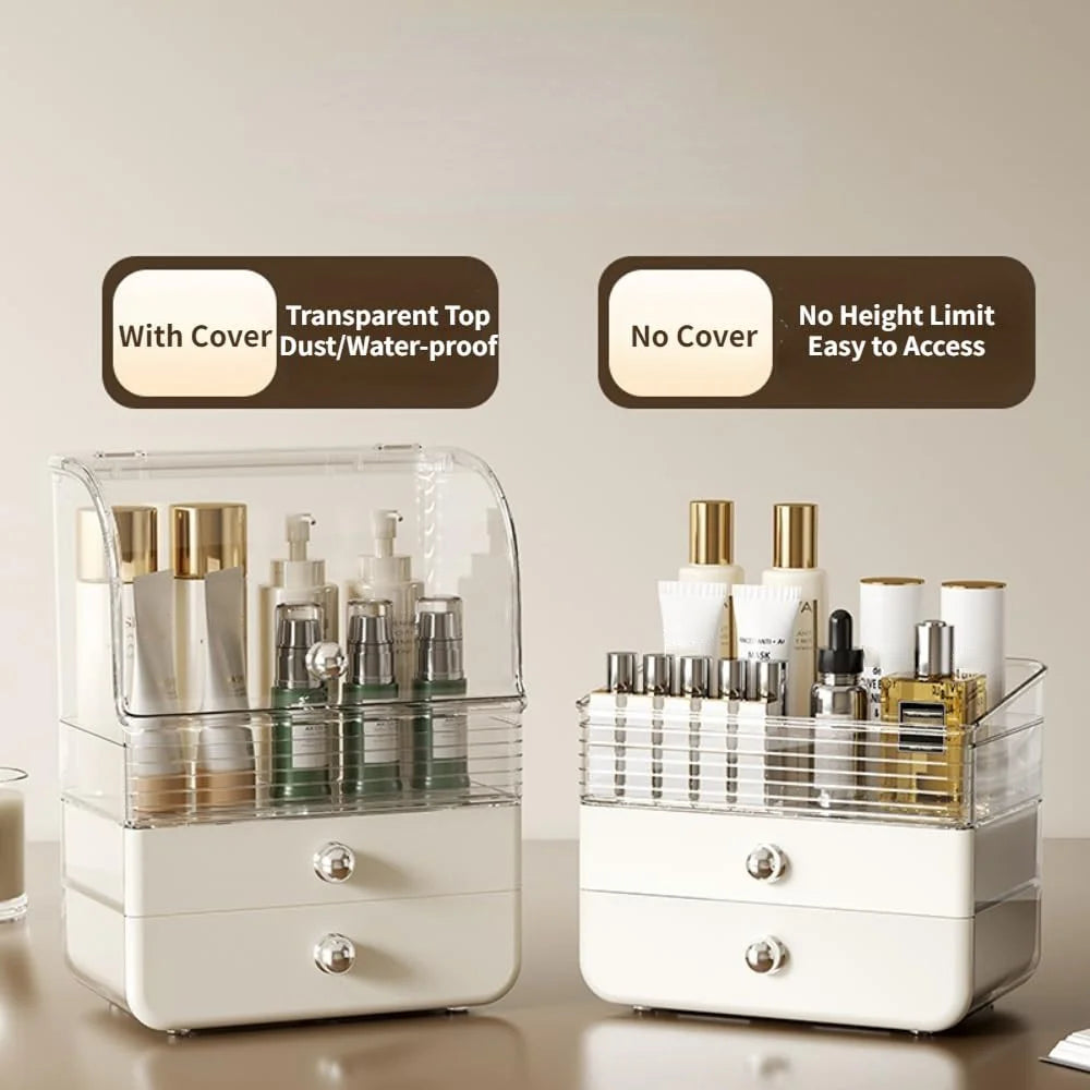 Cosmetic Organizer Drawer Storage Box Transparent Makeup Holder for Vanity Desktop Lipstick Display Stand - Creamy White - 3