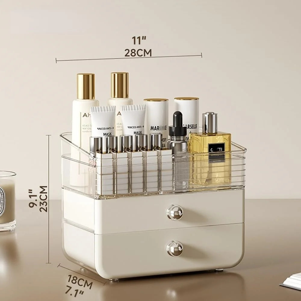 Cosmetic Organizer Drawer Storage Box Transparent Makeup Holder for Vanity Desktop Lipstick Display Stand - Creamy White - 4