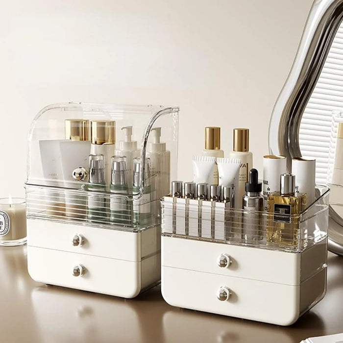 Cosmetic Organizer Box Transparent Flip Top Desktop Vanity Drawer Storage Lipstick Holder - Creamy White - 2