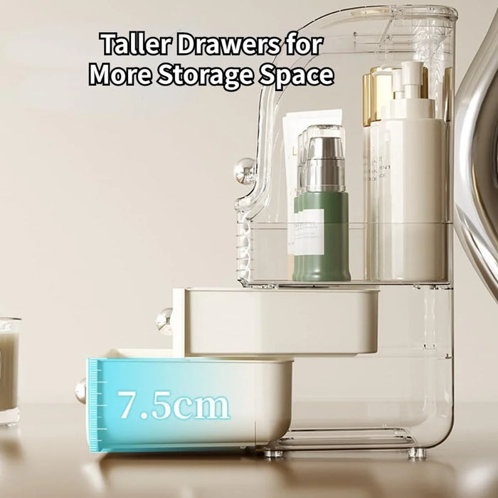 Cosmetic Organizer Box Transparent Flip Top Desktop Vanity Drawer Storage Lipstick Holder - Creamy White - 3