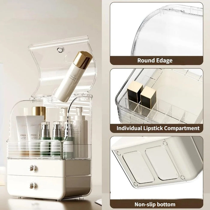 Cosmetic Organizer Box Transparent Flip Top Desktop Vanity Drawer Storage Lipstick Holder - Creamy White - 5