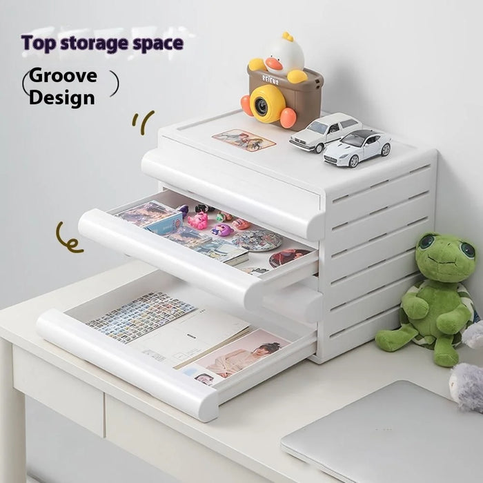 4 Drawer Storage Cabinet Office Home A4 File Documents Stationery HIPS + ABS Desktop Organizer - White - 3