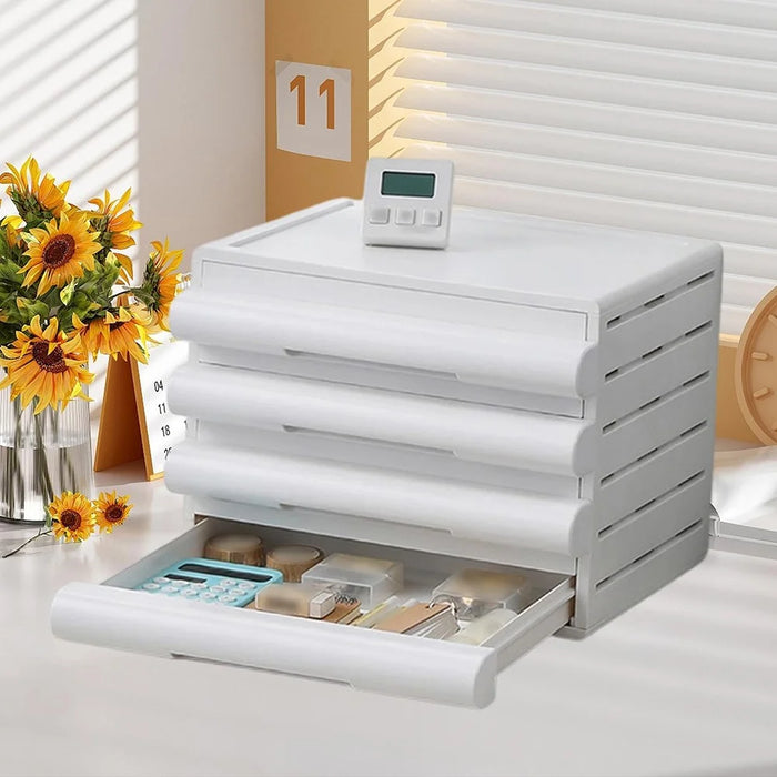 4 Drawer Storage Cabinet Office Home A4 File Documents Stationery HIPS + ABS Desktop Organizer - White - 5