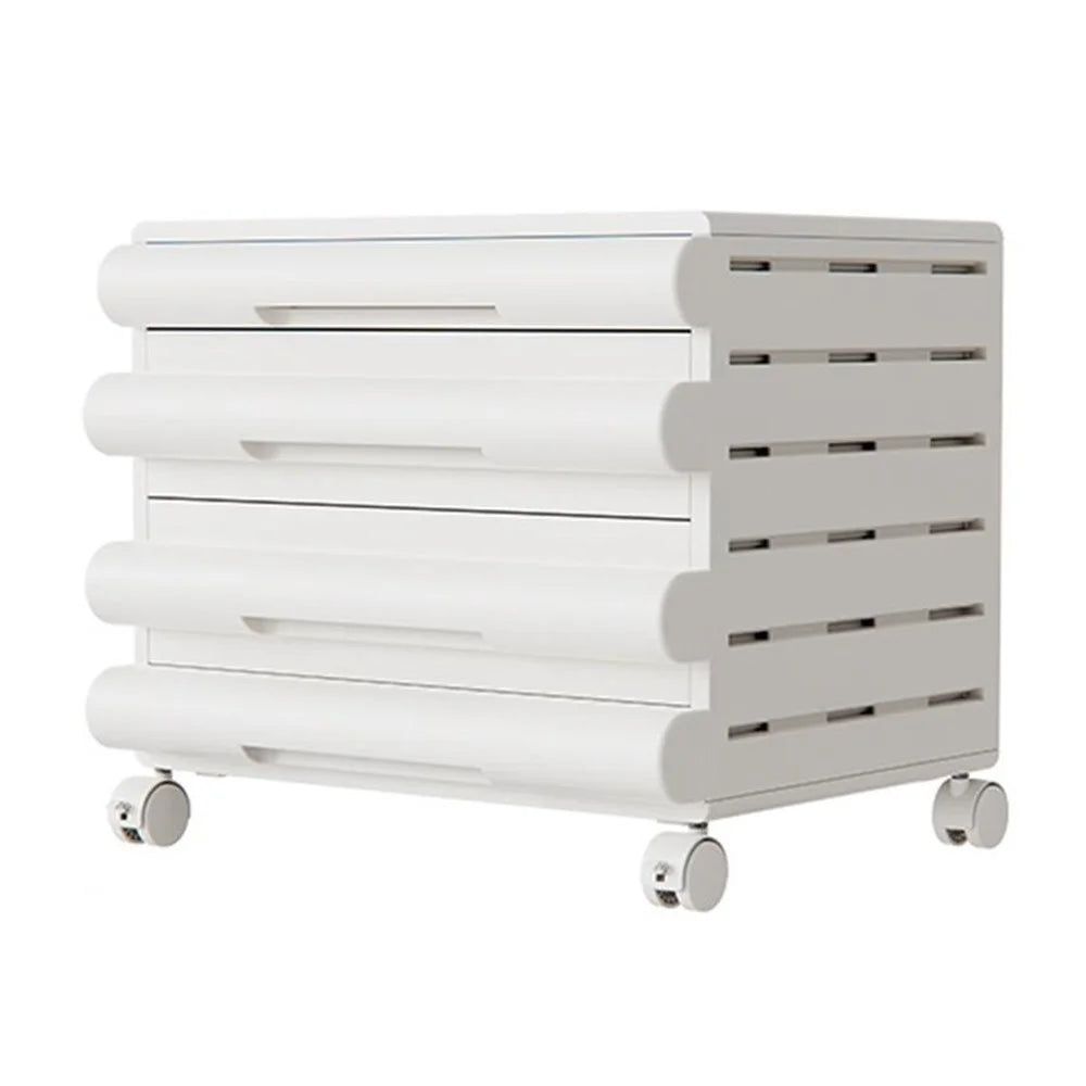 4 Drawer Under Desk HIPS + ABS  Storage Cabinet Office Home A4 File Documents Stationery Organizer with Wheels - White - 1