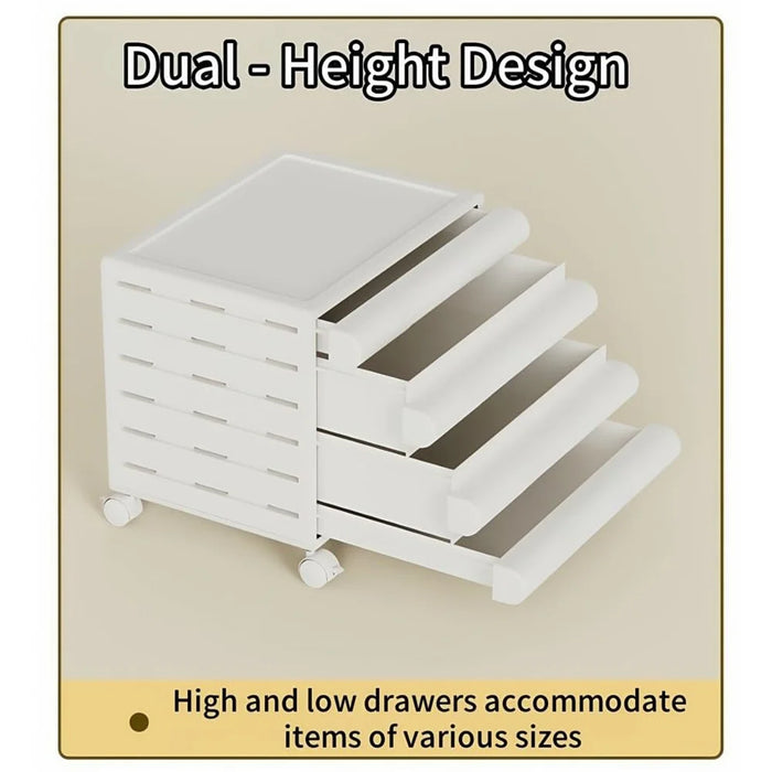 4 Drawer Under Desk HIPS + ABS  Storage Cabinet Office Home A4 File Documents Stationery Organizer with Wheels - White - 2