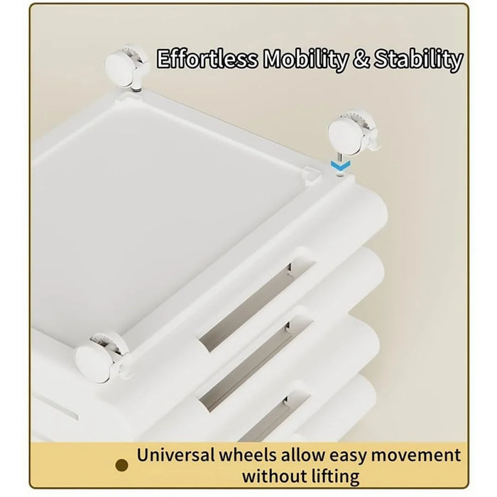 4 Drawer Under Desk HIPS + ABS  Storage Cabinet Office Home A4 File Documents Stationery Organizer with Wheels - White - 3