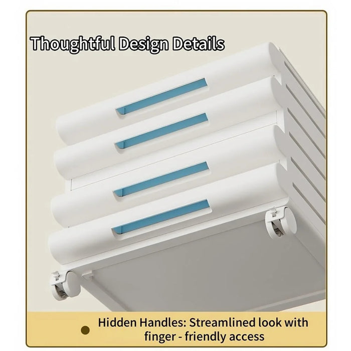 4 Drawer Under Desk HIPS + ABS  Storage Cabinet Office Home A4 File Documents Stationery Organizer with Wheels - White - 4