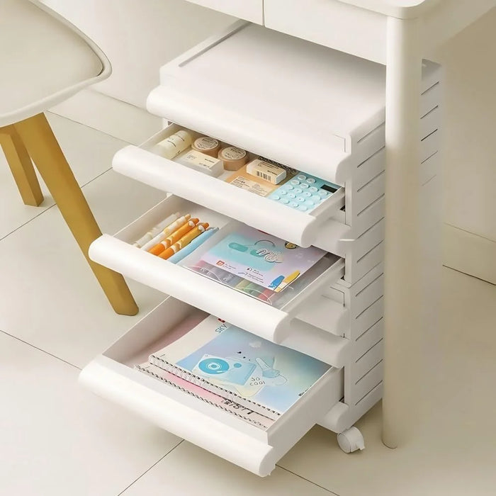 4 Drawer Under Desk HIPS + ABS  Storage Cabinet Office Home A4 File Documents Stationery Organizer with Wheels - White - 5