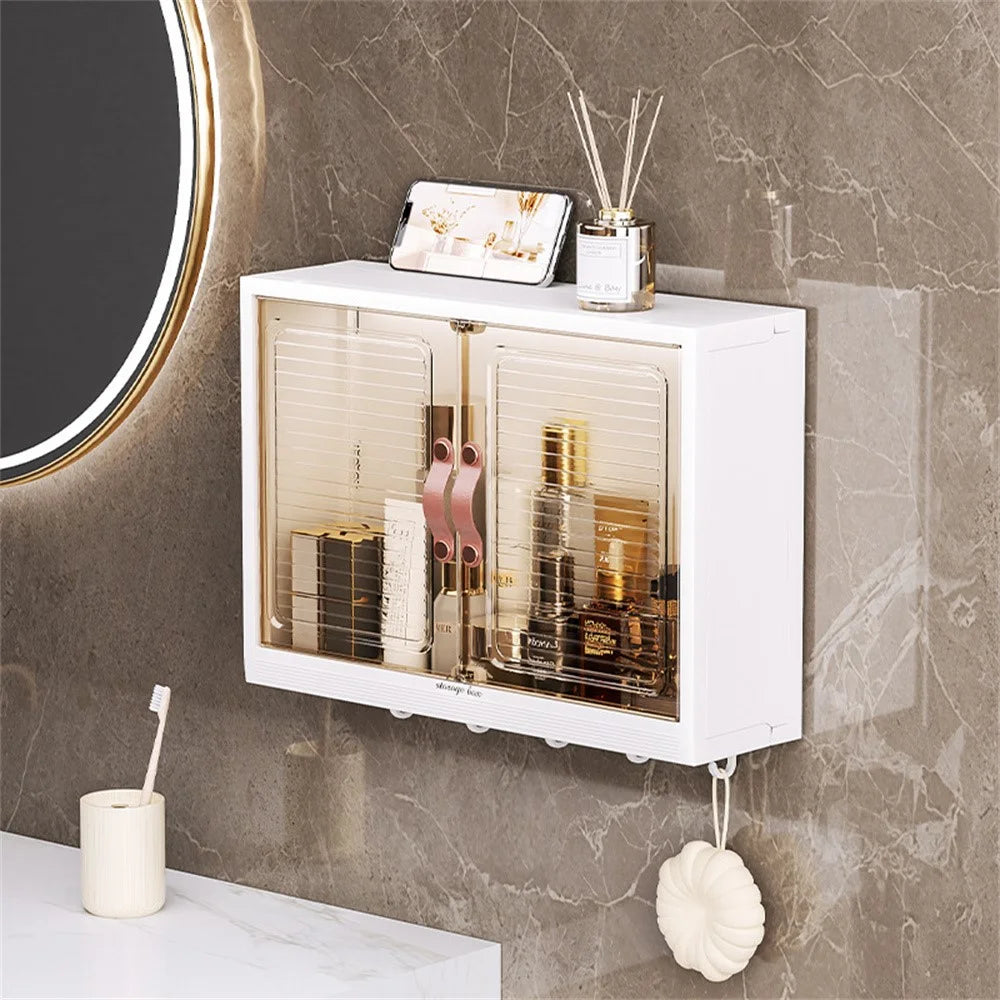 Bathroom Wall Mounted No Drilling PP Storage Cabinet Over Toilet Magnetic Door Anti-Splash Organizer - 3
