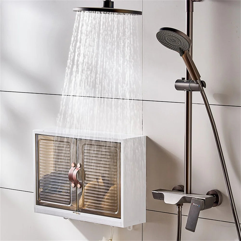 Bathroom Wall Mounted No Drilling PP Storage Cabinet Over Toilet Magnetic Door Anti-Splash Organizer - 5