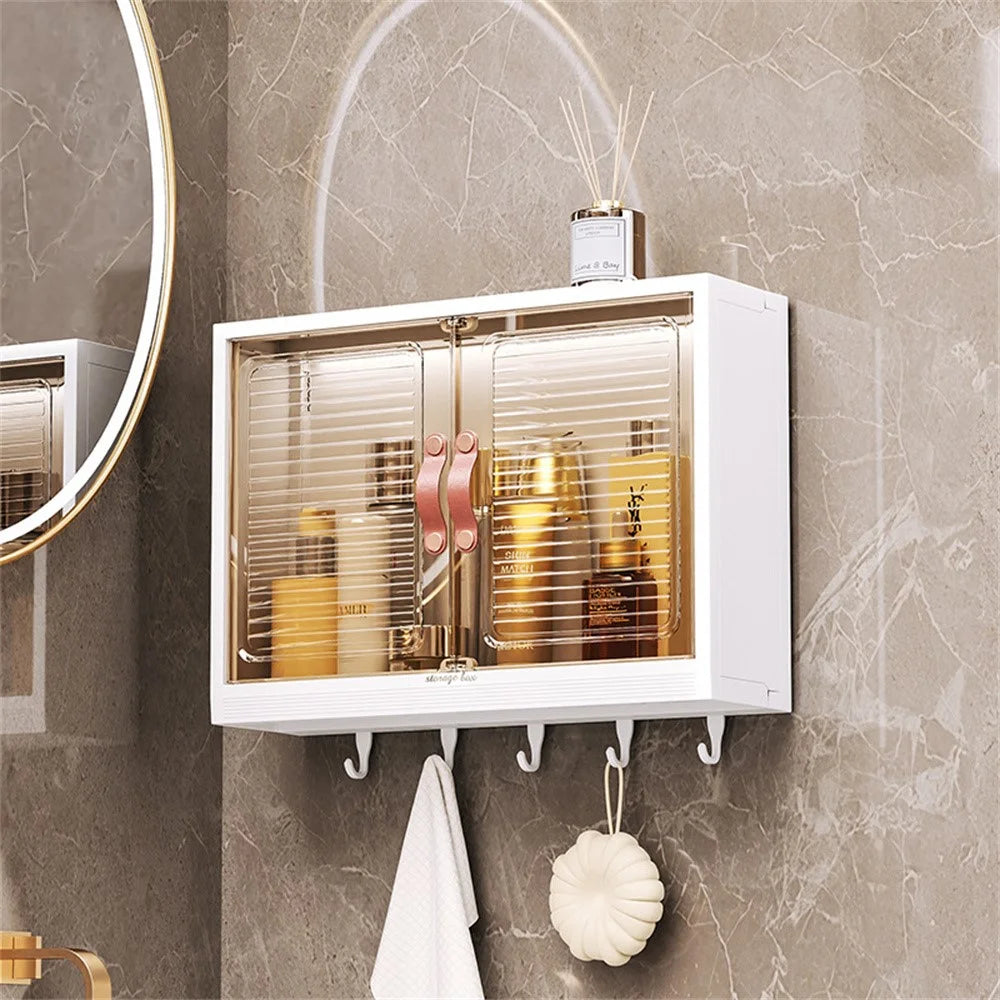 Bathroom Wall Mounted No Drilling PP Storage Cabinet Over Toilet Magnetic Door Anti-Splash Organizer - 6