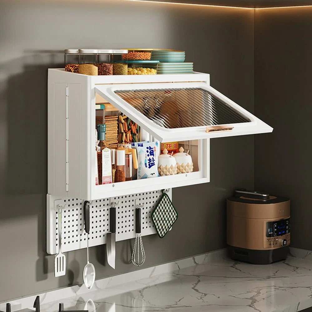 No Drilling Wall Mounted Kitchen Bathroom PP Organizer Spice Rack Storage Cabinet with Pegboard - 4