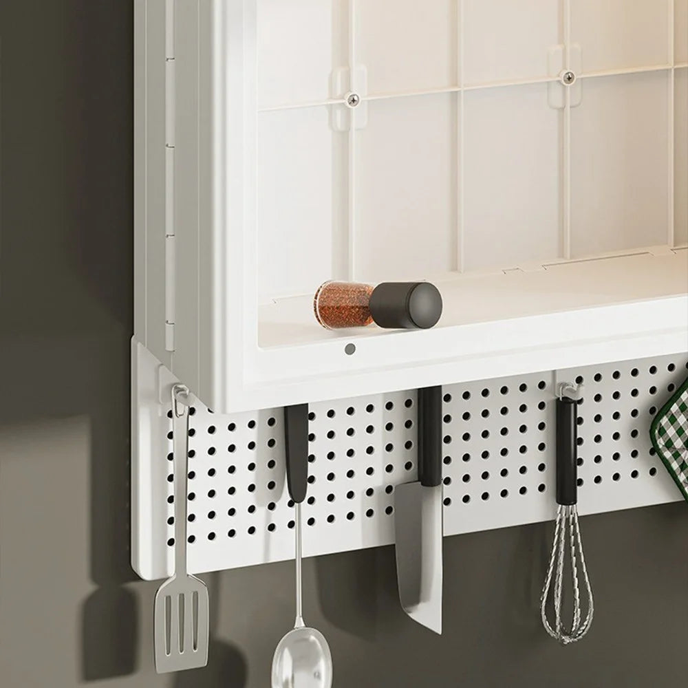 No Drilling Wall Mounted Kitchen Bathroom PP Organizer Spice Rack Storage Cabinet with Pegboard - 5