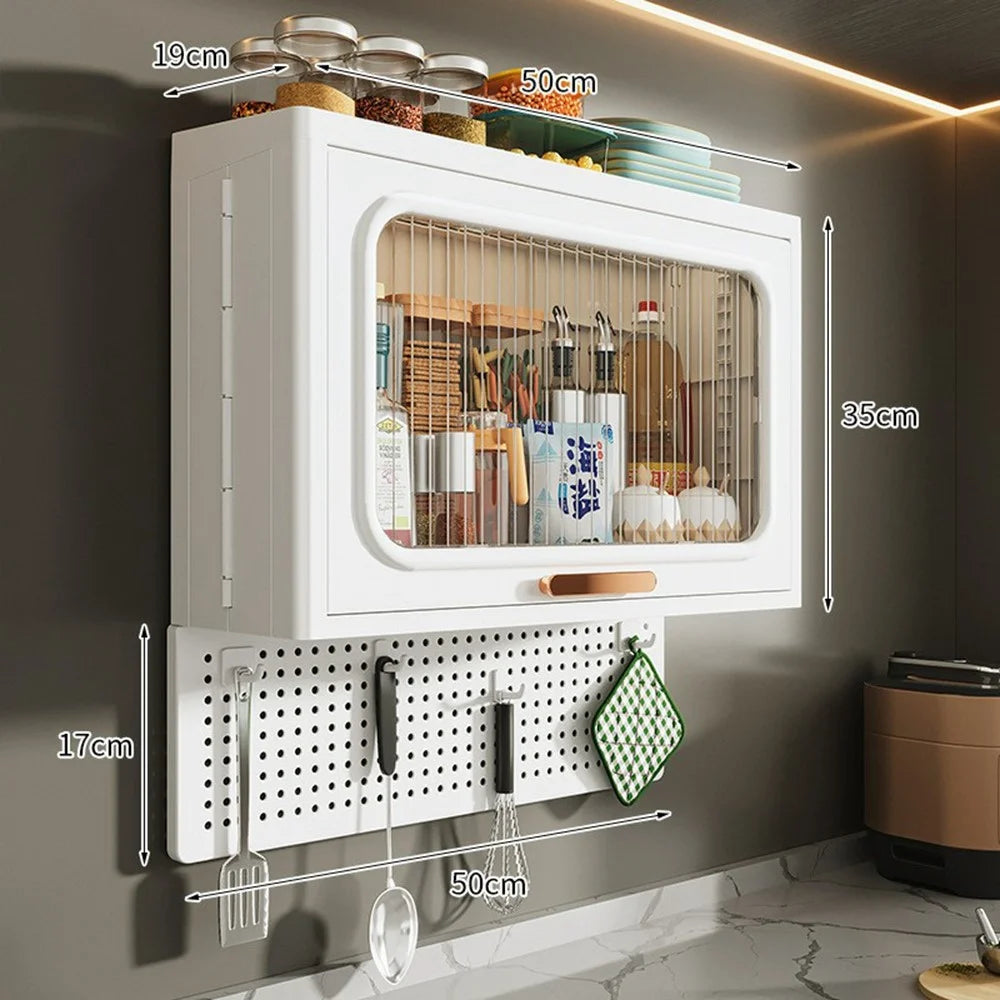 No Drilling Wall Mounted Kitchen Bathroom PP Organizer Spice Rack Storage Cabinet with Pegboard - 6