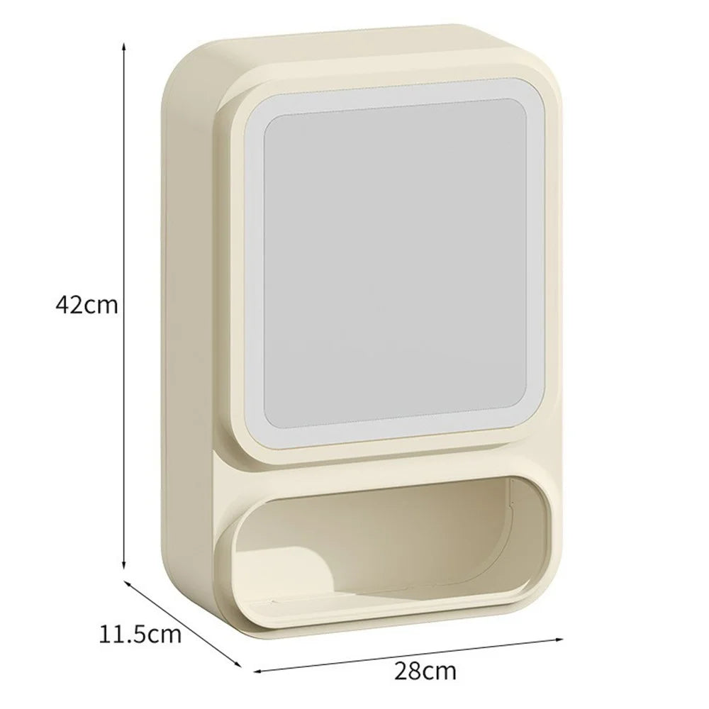 Bathroom Wall Mounted Storage Cabinet with Mirror without Light No Drill Multifunctional Cosmetic PP Organizer - White - 4