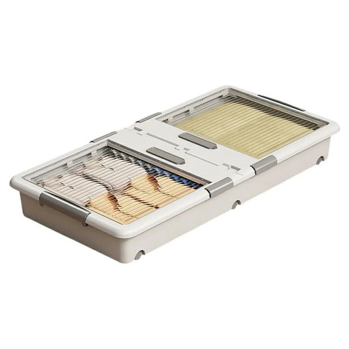 Under Bed Clothes Bedding PP Storage Box Foldable Double-Sided Lid Dustproof Organizer with Wheels, 100x50x13.5cm - White - 1