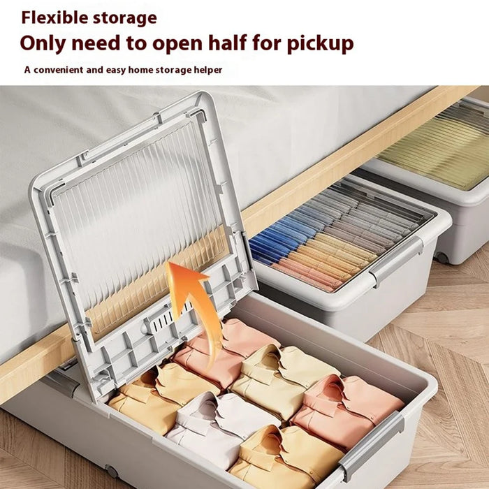 Under Bed Clothes Bedding PP Storage Box Foldable Double-Sided Lid Dustproof Organizer with Wheels, 100x50x28.5cm - Grey - 7