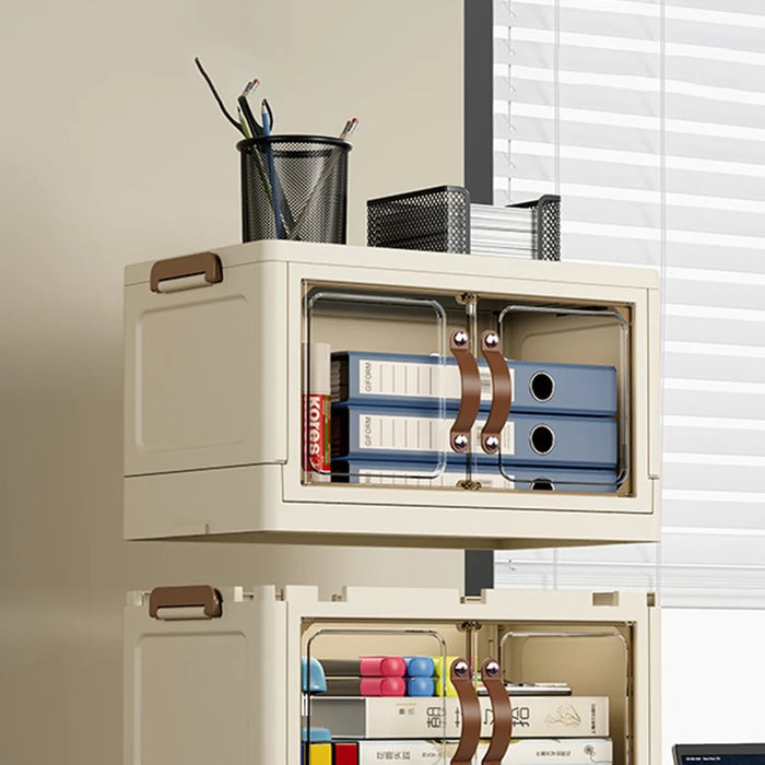 1-Layer Cabinet Desktop PP Organizer Transparent Door Stationery Cosmetics Storage Box - 2
