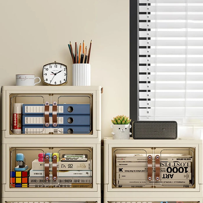 1-Layer Cabinet Desktop PP Organizer Transparent Door Stationery Cosmetics Storage Box - 4