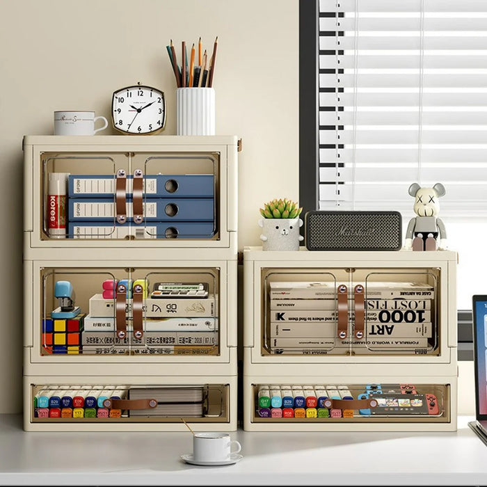 2-Layer Cabinet Desktop PP Organizer Transparent Door Stationery Cosmetics Storage Box - 2