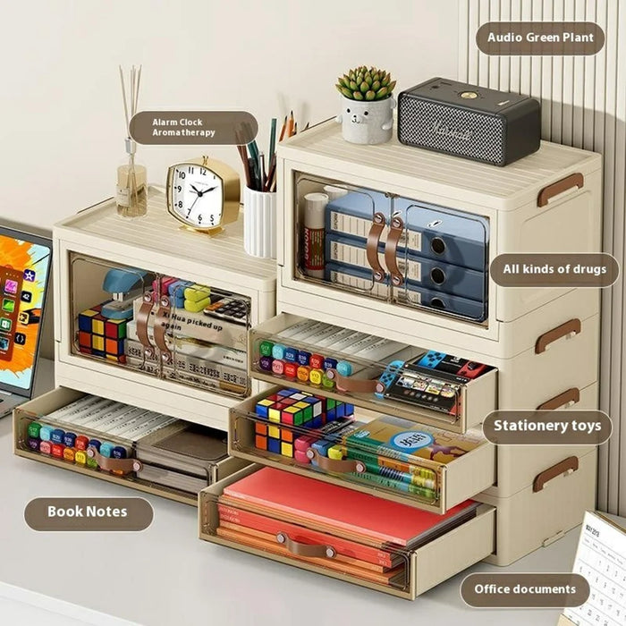 2-Layer Cabinet Desktop PP Organizer Transparent Door Stationery Cosmetics Storage Box - 4