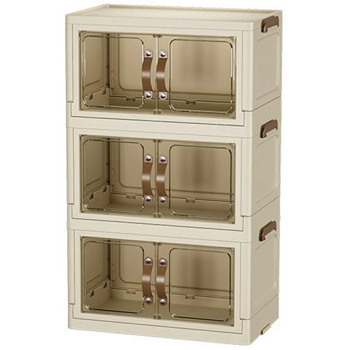 3-Layer Cabinet Desktop PP Organizer Transparent Door Stationery Cosmetics Storage Box - 1