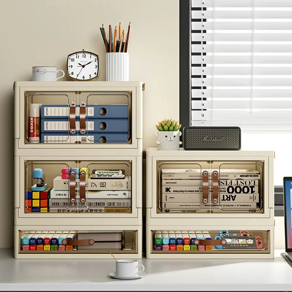 3-Layer Cabinet Desktop PP Organizer Transparent Door Stationery Cosmetics Storage Box - 2