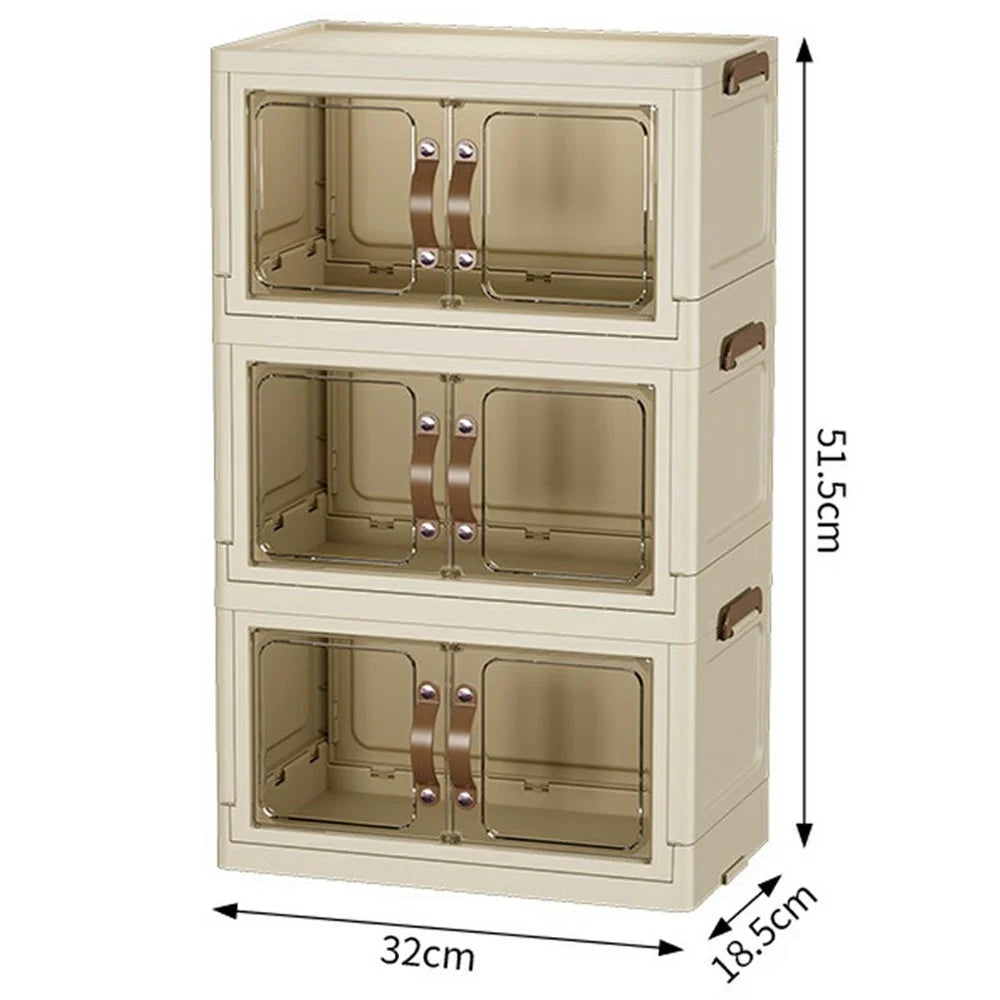 3-Layer Cabinet Desktop PP Organizer Transparent Door Stationery Cosmetics Storage Box - 4