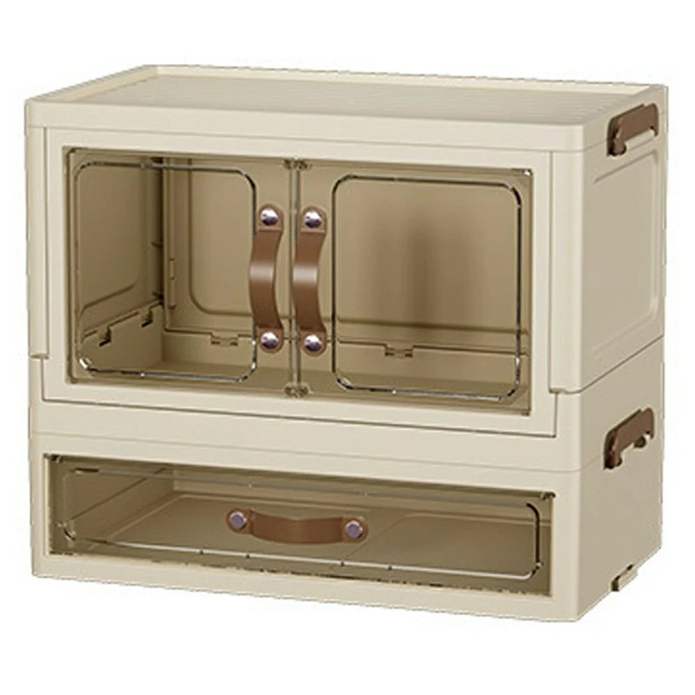 1-Layer Cabinet + 1-Layer Drawer Desktop PP Organizer Transparent Door Stationery Cosmetics Storage Box - 1