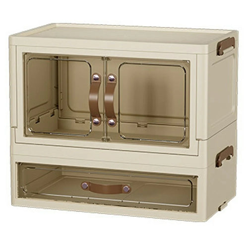 1-Layer Cabinet + 1-Layer Drawer Desktop PP Organizer Transparent Door Stationery Cosmetics Storage Box - 1