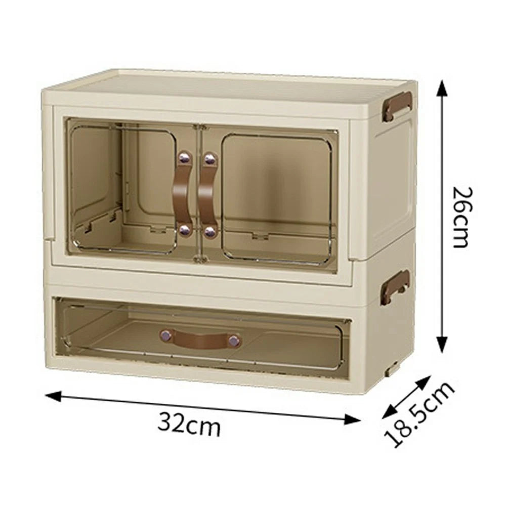 1-Layer Cabinet + 1-Layer Drawer Desktop PP Organizer Transparent Door Stationery Cosmetics Storage Box - 5