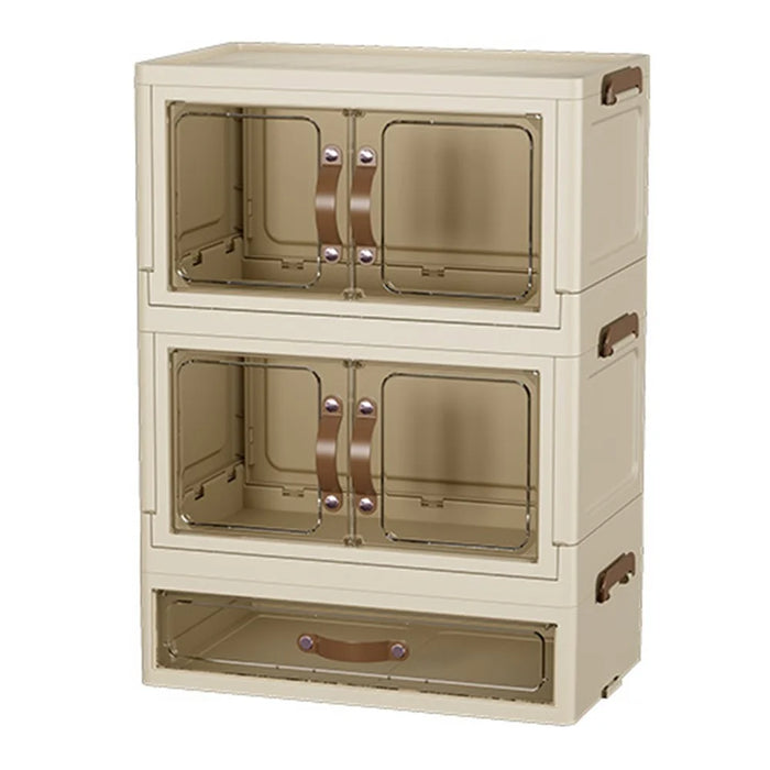 2-Layer Cabinet + 1-Layer Drawer Desktop PP Organizer Transparent Door Stationery Cosmetics Storage Box - 1