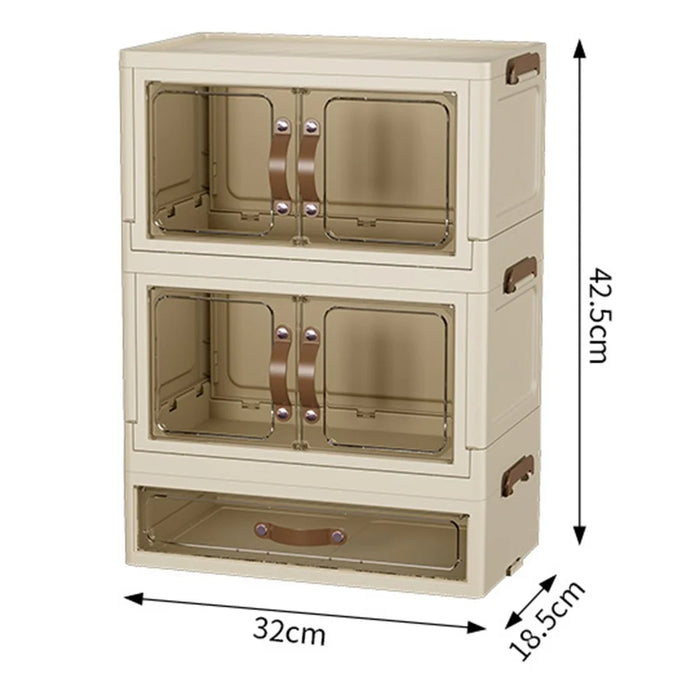 2-Layer Cabinet + 1-Layer Drawer Desktop PP Organizer Transparent Door Stationery Cosmetics Storage Box - 4