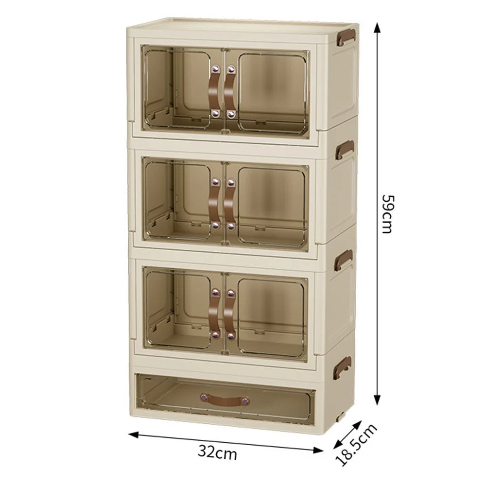 3-Layer Cabinet + 1-Layer Drawer Desktop PP Organizer Transparent Door Stationery Cosmetics Storage Box - 2