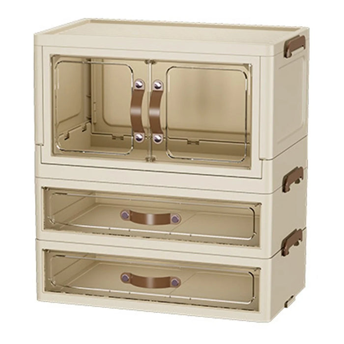 1-Layer Cabinet + 2-Layer Drawer Desktop PP Organizer Transparent Door Stationery Cosmetics Storage Box - 1