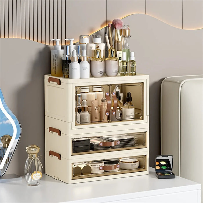 1-Layer Cabinet + 2-Layer Drawer Desktop PP Organizer Transparent Door Stationery Cosmetics Storage Box - 2