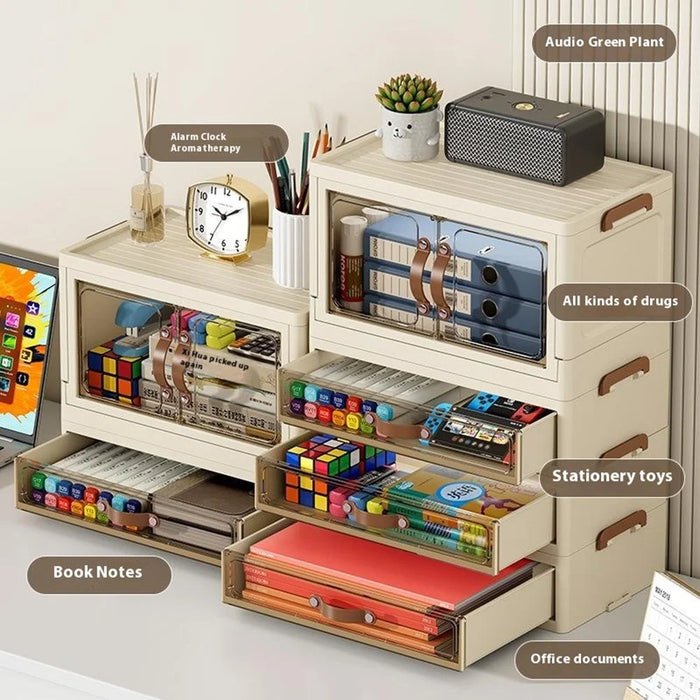 1-Layer Cabinet + 2-Layer Drawer Desktop PP Organizer Transparent Door Stationery Cosmetics Storage Box - 3